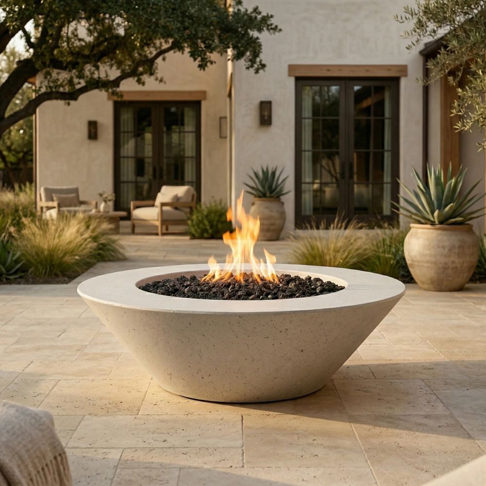 Embarcadero 60" Round Concrete Fire Bowl – Large Outdoor Gas Fire Pit (65,000–125,000 BTU)