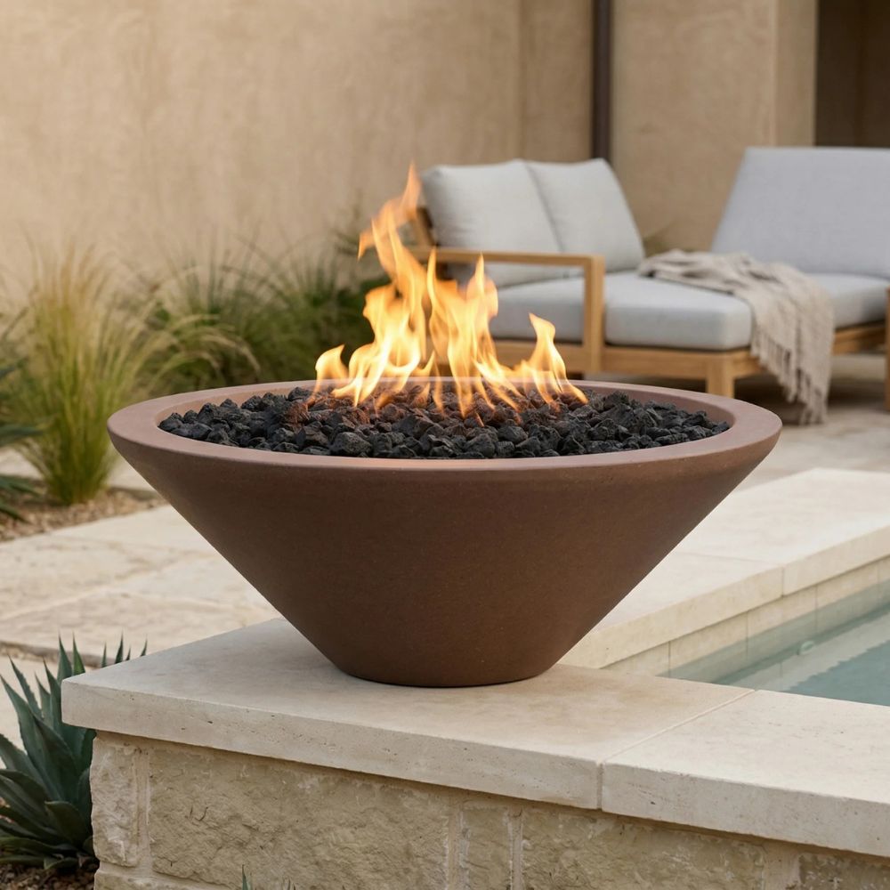 Embarcadero 31" Pedestal Round Concrete Fire Bowl – Lightweight Outdoor Gas Fire Pit (65,000 BTU)