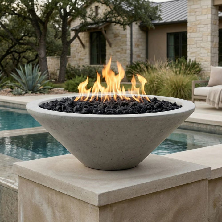 Embarcadero 31" Pedestal Round Concrete Fire Bowl – Lightweight Outdoor Gas Fire Pit (65,000 BTU)