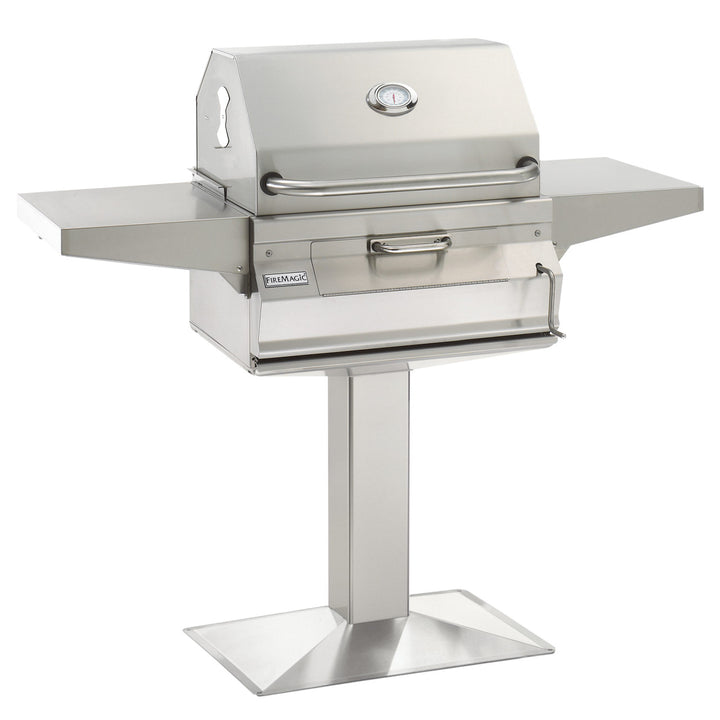 Fire Magic Legacy 24-Inch Charcoal Smoker Grill on Patio Post