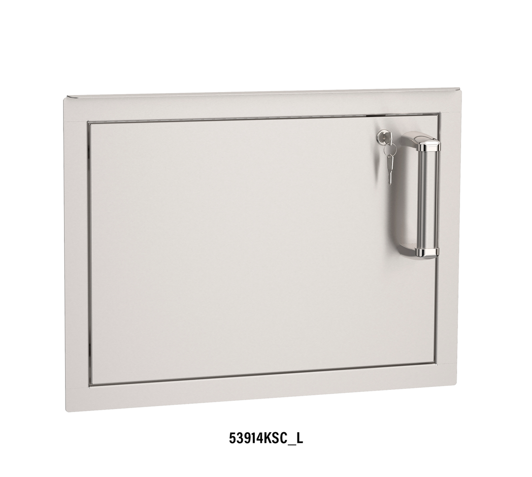 Fire Magic - Premium Flush, Soft Close | Horizontal Single Access Door with Lock and Key - Semi Side View - Door Hinge: Left