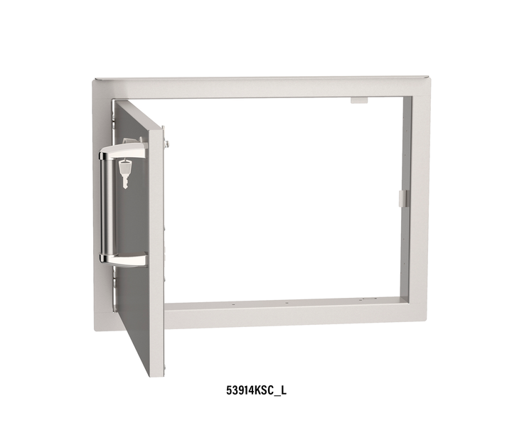 Fire Magic - Premium Flush, Soft Close | Horizontal Single Access Door with Lock and Key - Opened - Door Hinge: Left