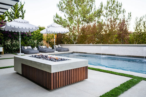 Fairmont Fire Table – 72" Rectangular Gas Fire Pit with Brazilian Hardwood & Concrete (65,000 BTUs, Propane/Natural Gas)