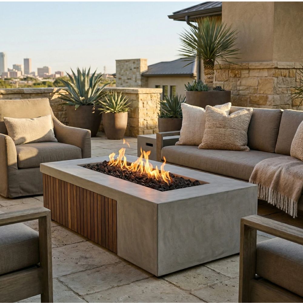 Fairmont Fire Table – 72" Rectangular Gas Fire Pit with Brazilian Hardwood & Concrete (65,000 BTUs, Propane/Natural Gas)