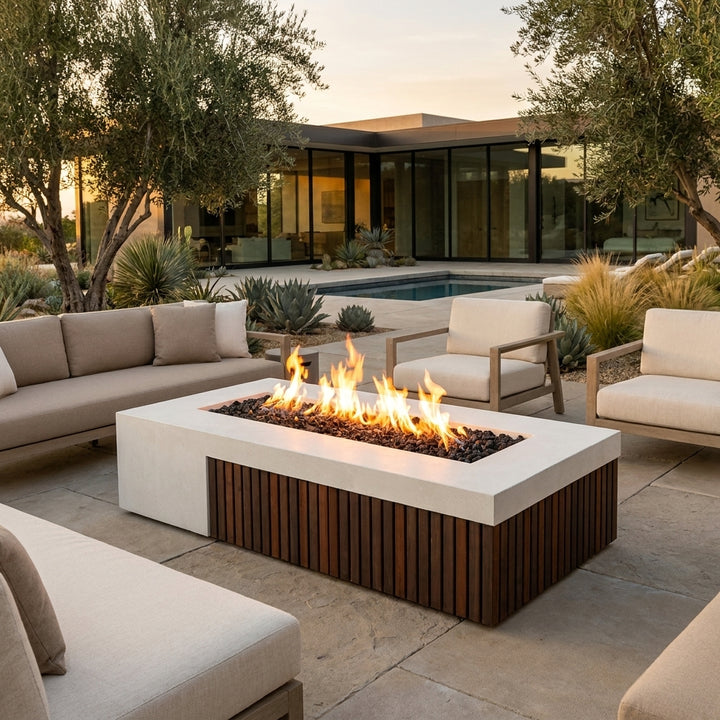 Fairmont Fire Table – 72" Rectangular Gas Fire Pit with Brazilian Hardwood & Concrete (65,000 BTUs, Propane/Natural Gas)