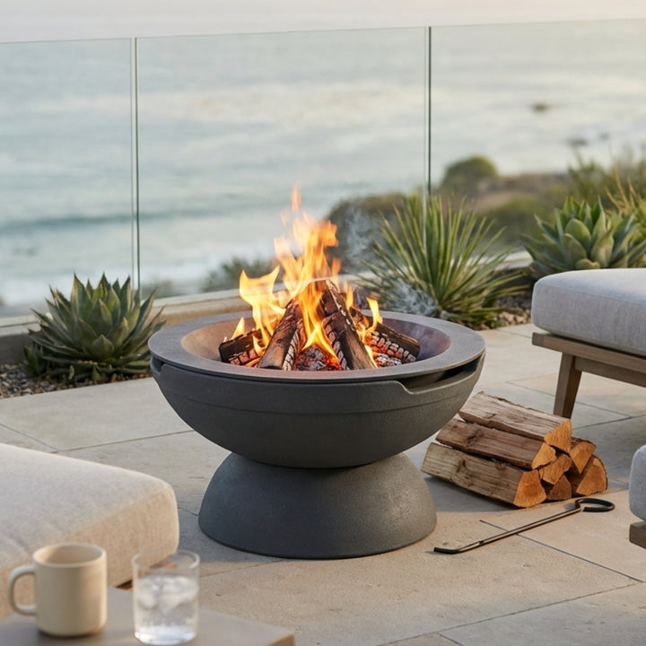 Falò Fire Bowl – 21" Hand-Crafted Concrete Wood Burning Fire Pit (Portable, Outdoor Patio & Backyard Use)