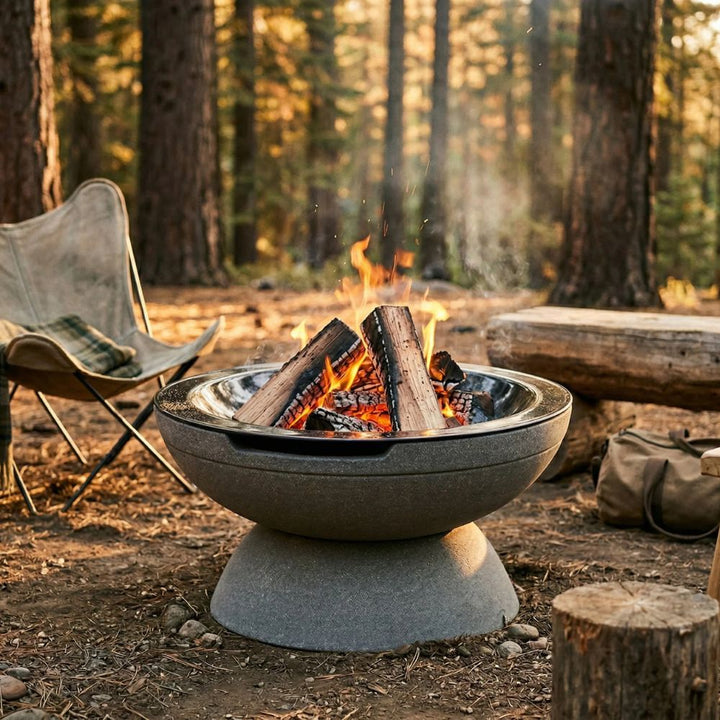 Falò Fire Bowl – 21" Hand-Crafted Concrete Wood Burning Fire Pit (Portable, Outdoor Patio & Backyard Use)