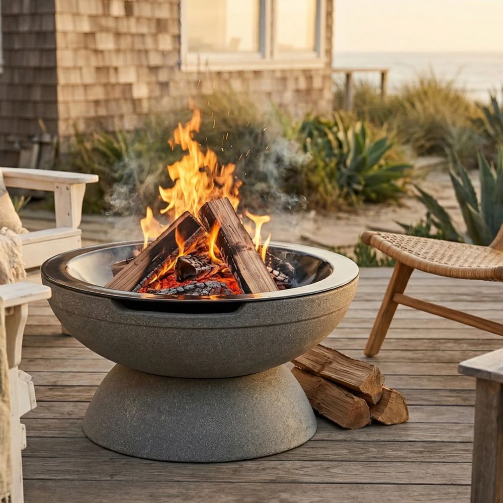 Falò Fire Bowl – 21" Hand-Crafted Concrete Wood Burning Fire Pit (Portable, Outdoor Patio & Backyard Use)