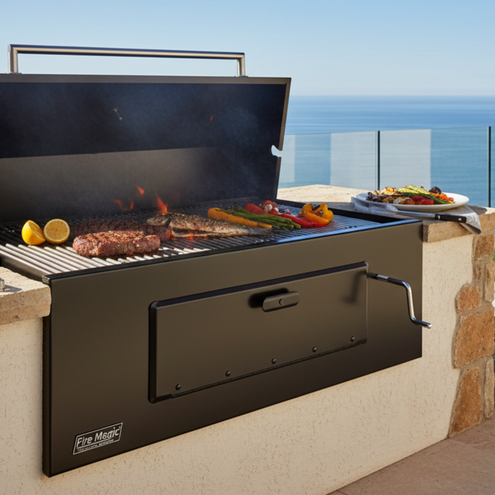 24" Lift-A-Fire Built-In Charcoal Grill – Adjustable Height Outdoor Grill System