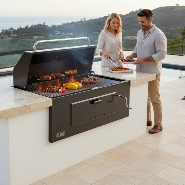 24" Lift-A-Fire Built-In Charcoal Grill – Adjustable Height Outdoor Grill System