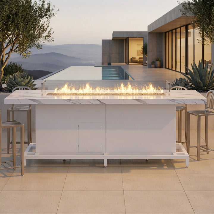 COOKE Long Beach Bar Height Fire Pit Table 42x144x42