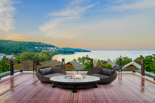 Fuego 89" Large Round Fire Table with PH Ignite Electronic Ignition – Handcrafted Patina Finish (Propane/Natural Gas)