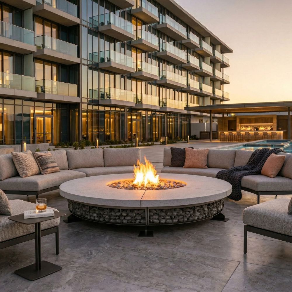 Fuego 89" Large Round Fire Table with PH Ignite Electronic Ignition – Handcrafted Patina Finish (Propane/Natural Gas)