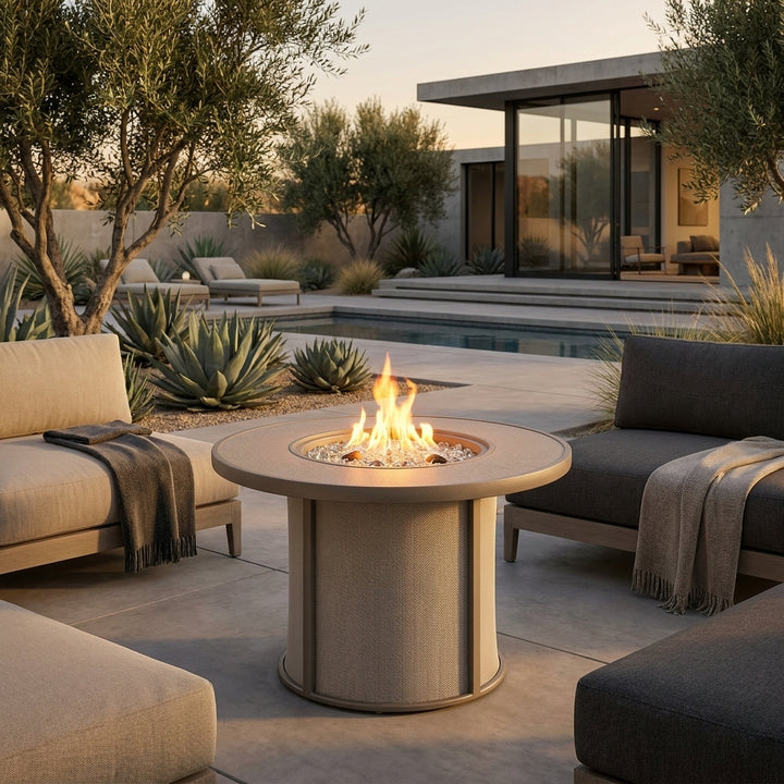 Outdoor Greatroom - Grey Stonefire Round Gas Fire Pit Table