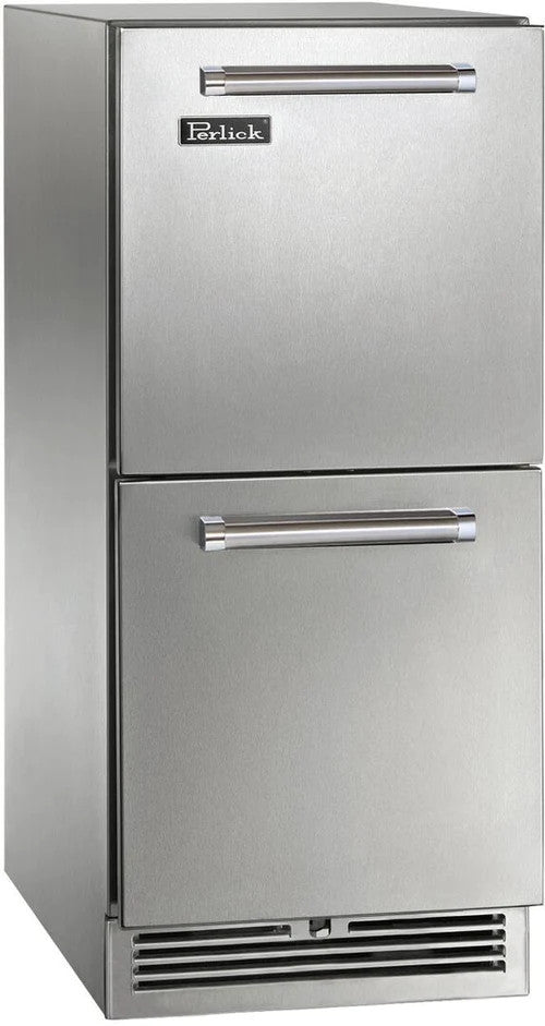 Perlick 15-Inch Signature Series Outdoor Built-In Counter Depth Drawer Refrigerator with 2.8 cu. ft. Capacity in Stainless Steel - HP15RM-4-5
