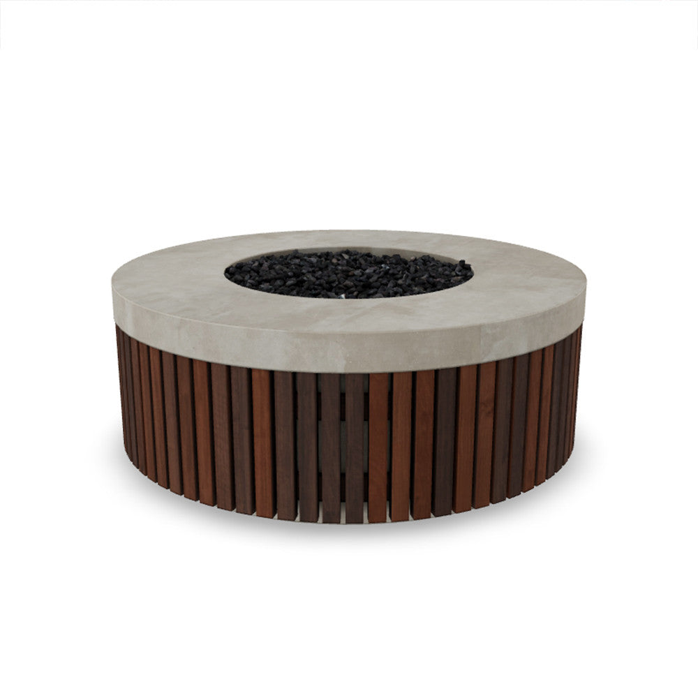 Hampton Fire Bowl – 48" Round Gas Fire Pit with Brazilian Hardwood & Concrete (65,000 BTUs, Propane/Natural Gas)