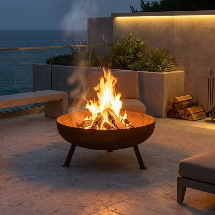 Heirloom Steel Fire Bowl 36" - Modern 36-Inch Outdoor Steel Fire Pit Bowl for Wood-Burning Fires & Backyard Gatherings