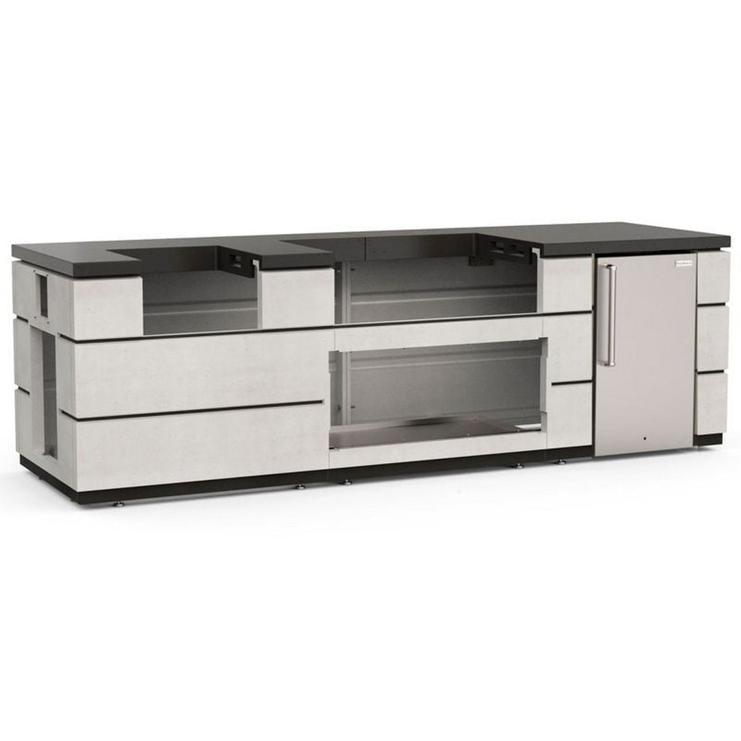 Fire Magic Contemporary 115-Inch White Aspen GFRC Outdoor Kitchen Island System with Polished Black Lava Counter