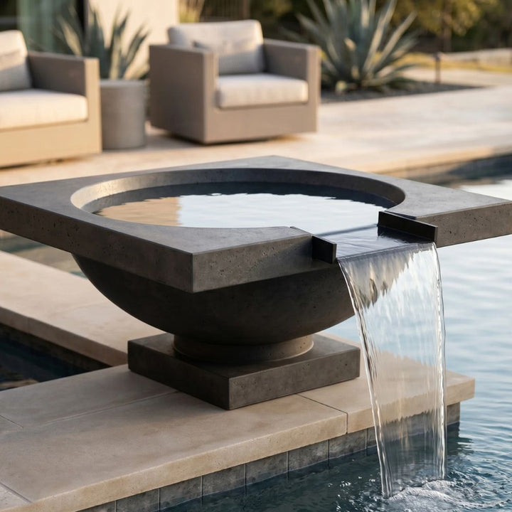 Ibiza Water Bowl – 31" Pedestal Concrete Outdoor Water Feature with 11" Scupper