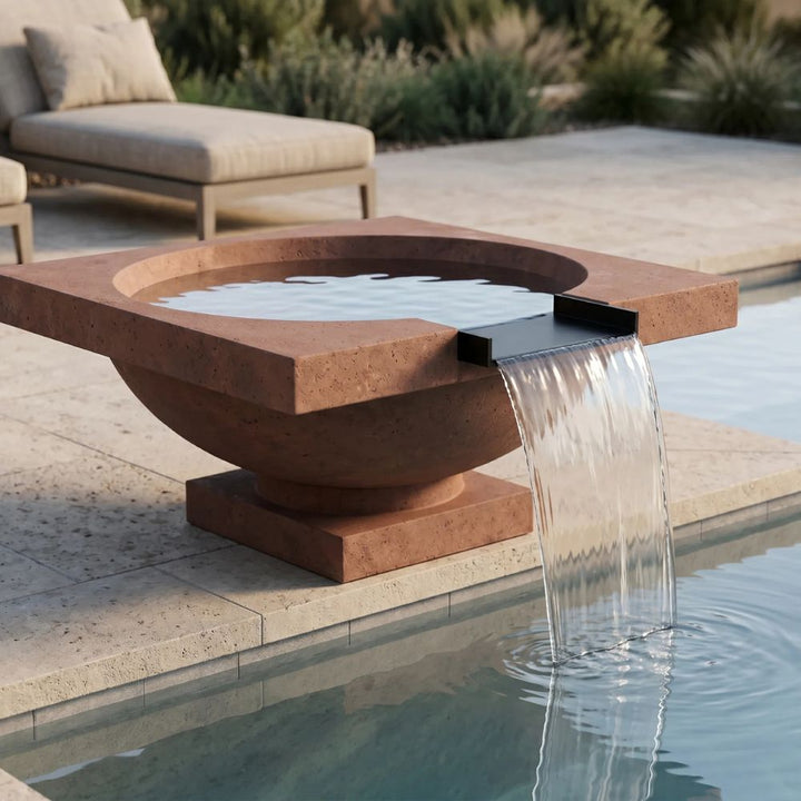 Ibiza Water Bowl – 31" Pedestal Concrete Outdoor Water Feature with 11" Scupper