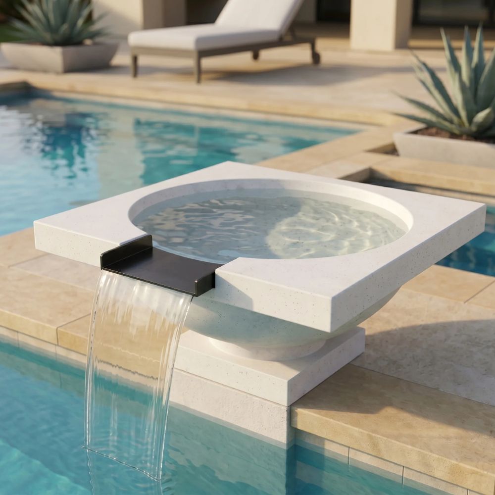 Ibiza Water Bowl – 31" Pedestal Concrete Outdoor Water Feature with 11" Scupper