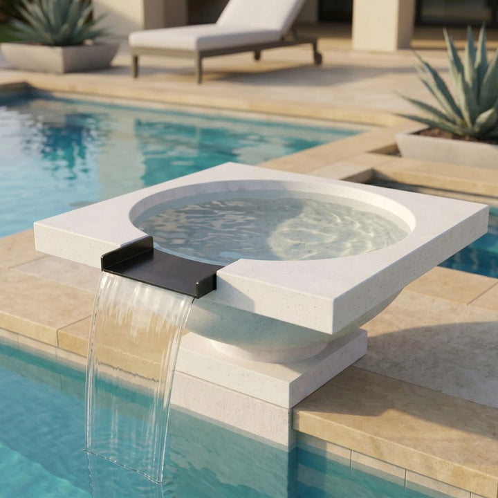 Ibiza Water Bowl – 31" Pedestal Concrete Outdoor Water Feature with 11" Scupper