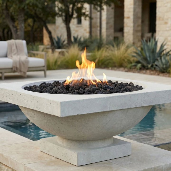 Ibiza Fire Bowl – 31" Pedestal Concrete Outdoor Fire Pit (65,000 BTUs, Natural Gas or Propane)