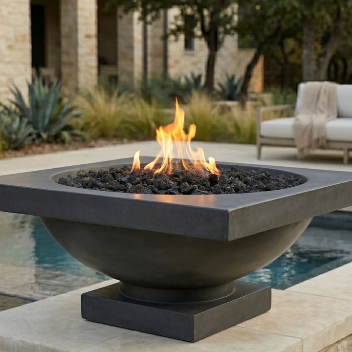 Ibiza Fire Bowl – 31" Pedestal Concrete Outdoor Fire Pit (65,000 BTUs, Natural Gas or Propane)