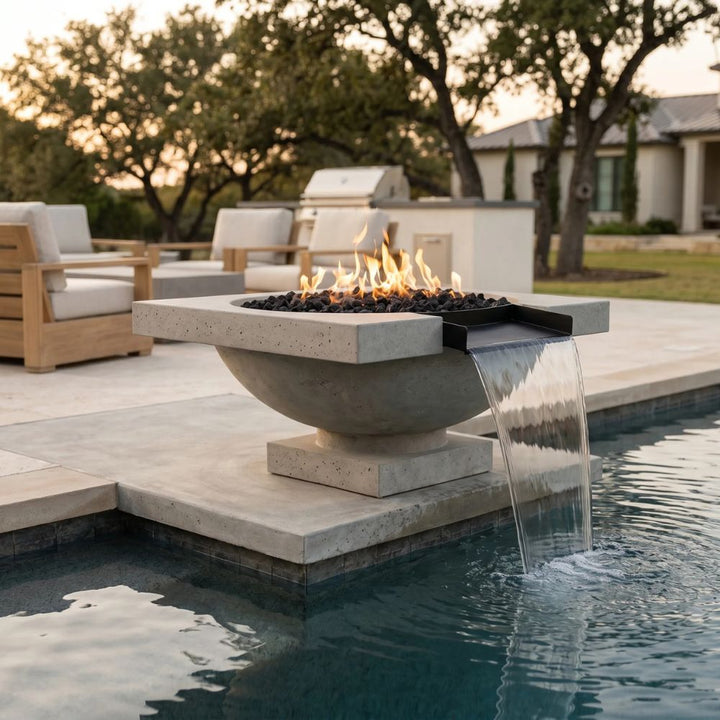 Ibiza Fire & Water Bowl – 31" Pedestal Poolside Fire and Water Feature (65,000 BTUs, NG or Propane)