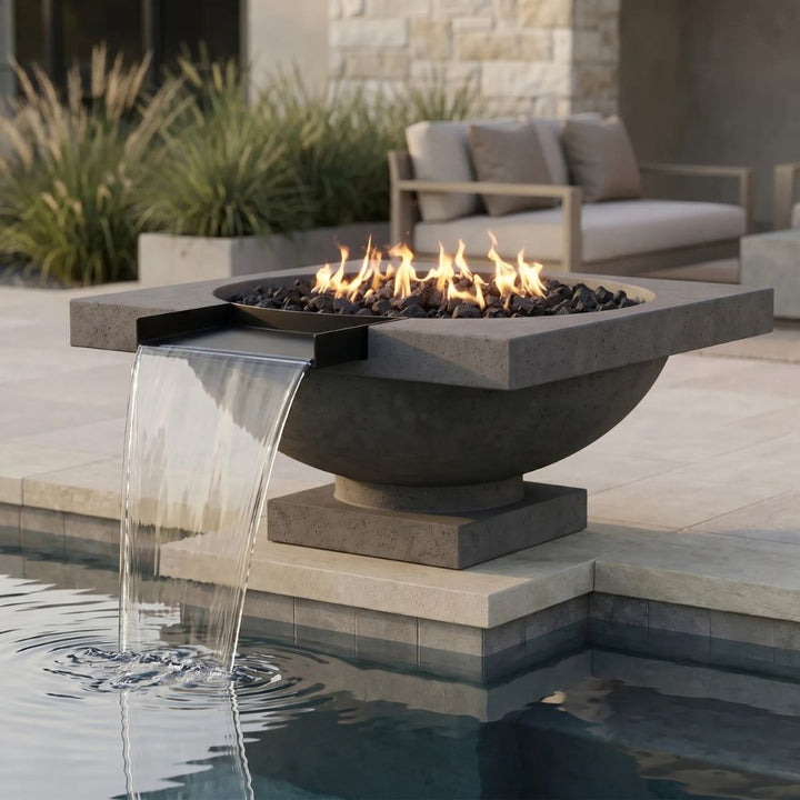 Ibiza Fire & Water Bowl – 31" Pedestal Poolside Fire and Water Feature (65,000 BTUs, NG or Propane)