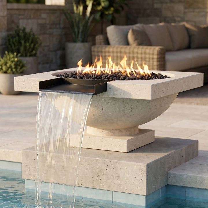 Ibiza Fire & Water Bowl – 31" Pedestal Poolside Fire and Water Feature (65,000 BTUs, NG or Propane)