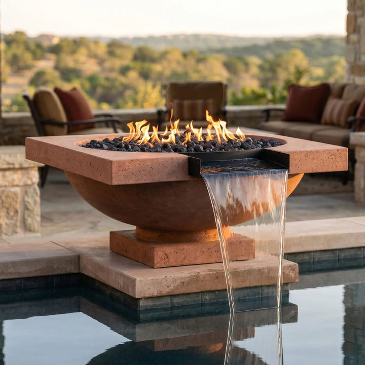 Ibiza Fire & Water Bowl – 31" Pedestal Poolside Fire and Water Feature (65,000 BTUs, NG or Propane)