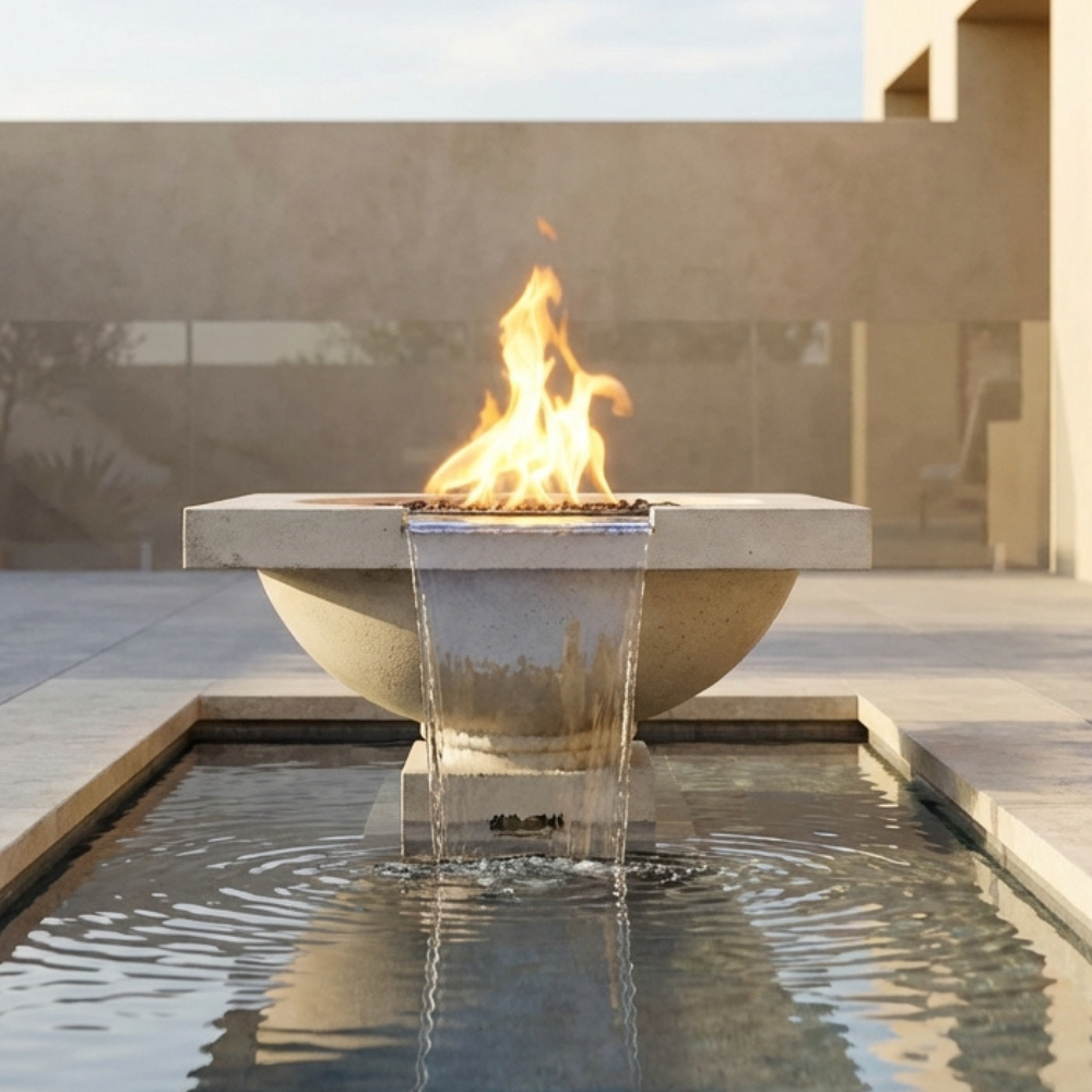 Ibiza Water Bowl – 31" Pedestal Concrete Outdoor Water Feature with 11" Scupper