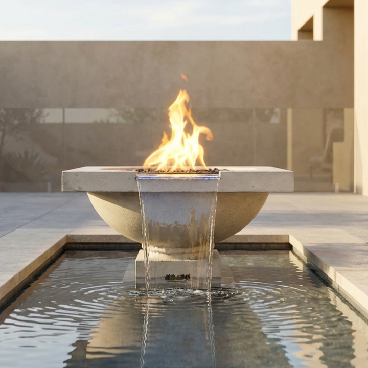Ibiza Water Bowl – 31" Pedestal Concrete Outdoor Water Feature with 11" Scupper