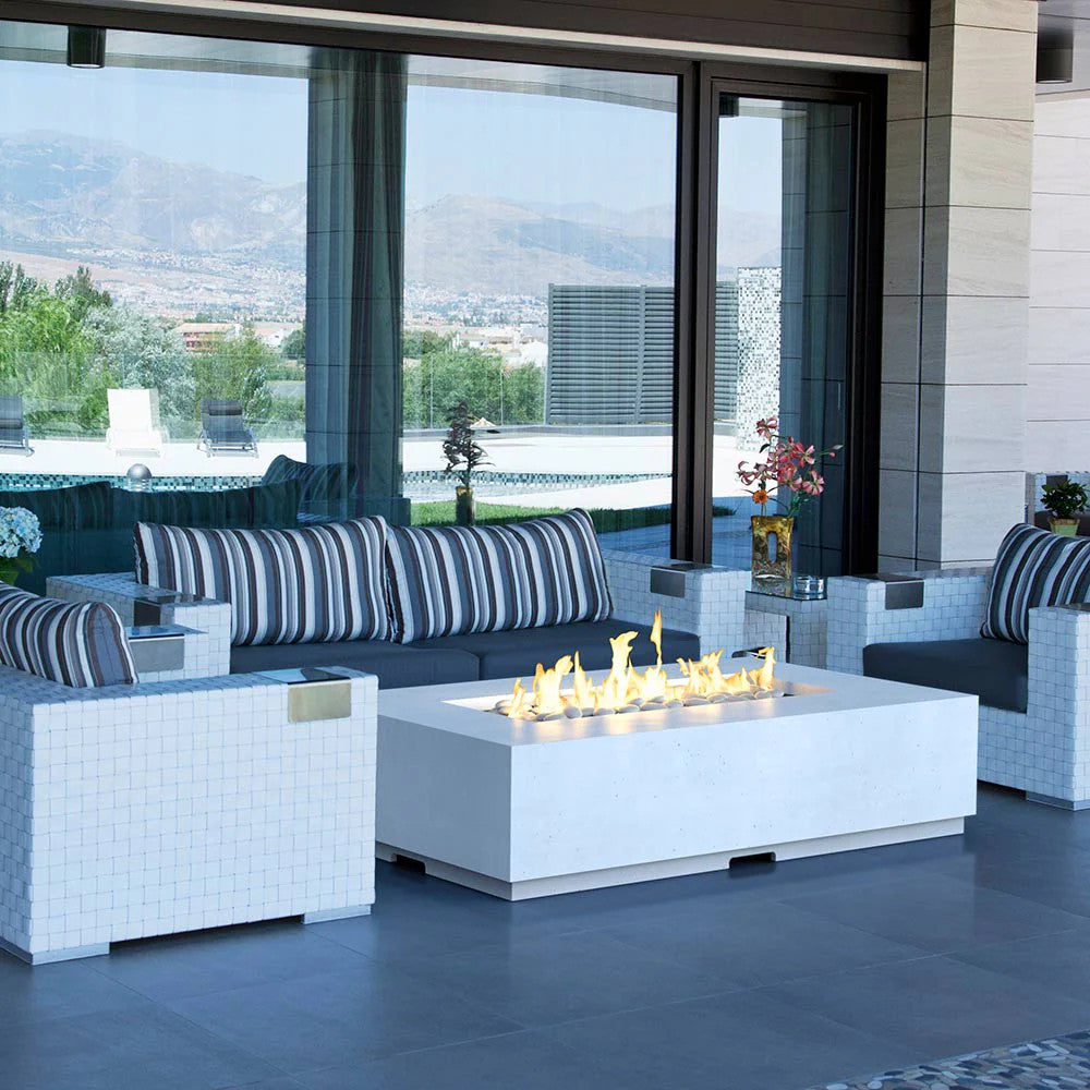 Legend LP Fire Table - 60" x 36" GFRC Outdoor Propane Fire Pit, Coffee-Table Height, 36" Stainless Linear Burner (LP Only, Manual Flame Sensing, Hidden Tank Drawer)
