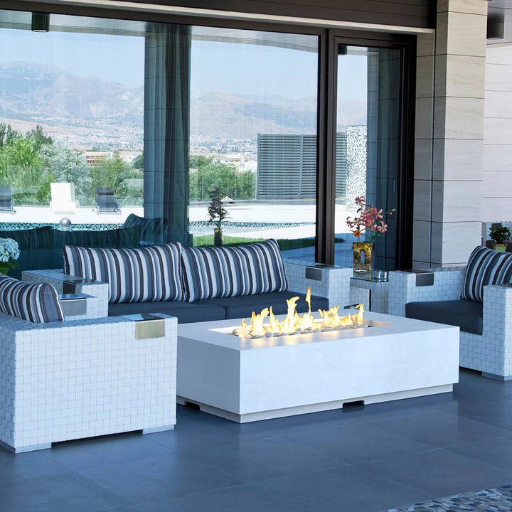 Legend LP Fire Table - 60" x 36" GFRC Outdoor Propane Fire Pit, Coffee-Table Height, 36" Stainless Linear Burner (LP Only, Manual Flame Sensing, Hidden Tank Drawer)
