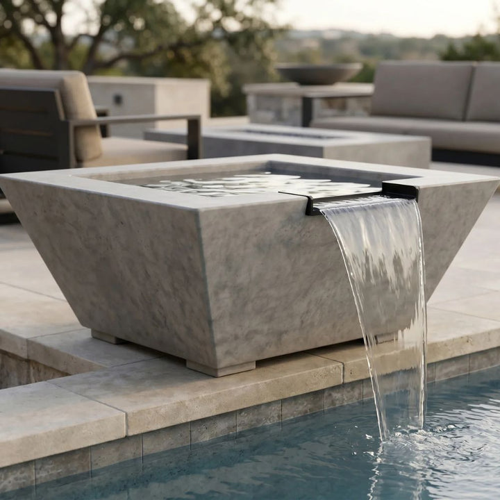 Lombard-P Water Bowl – 29" Concrete Poolside Water Feature with 11" Scupper