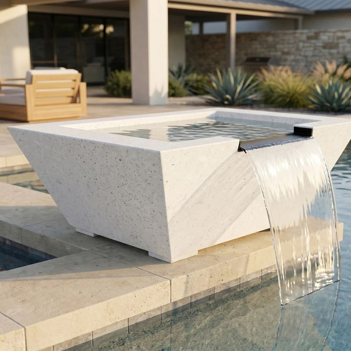 Lombard-P Water Bowl – 29" Concrete Poolside Water Feature with 11" Scupper