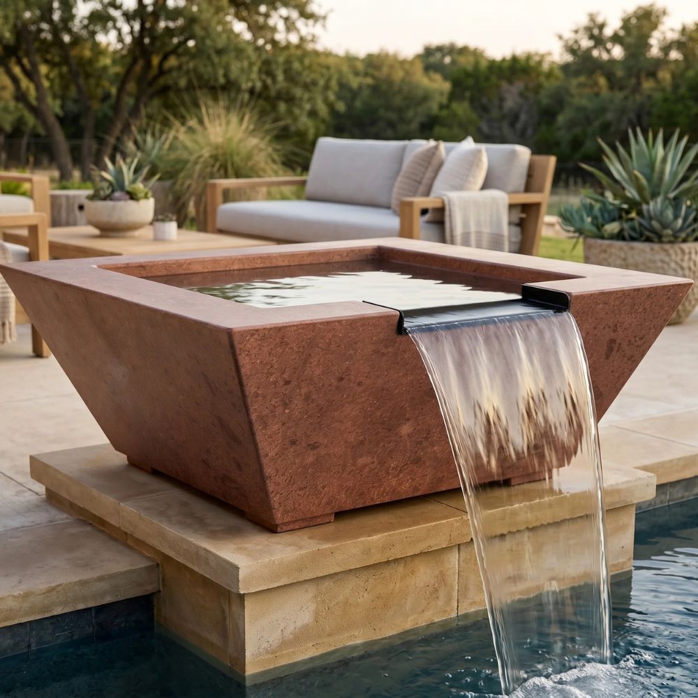 Lombard-P Water Bowl – 29" Concrete Poolside Water Feature with 11" Scupper