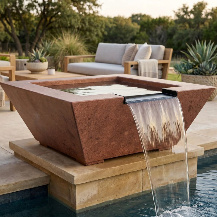 Lombard-P Water Bowl – 29" Concrete Poolside Water Feature with 11" Scupper