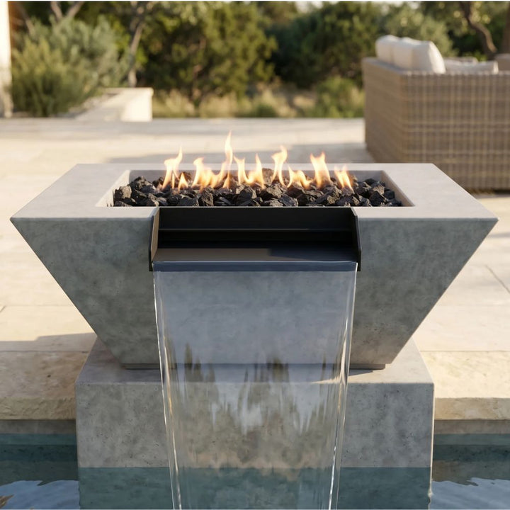 Lombard-P Fire & Water Bowl – 29" Concrete Poolside Fire and Water Feature (65,000 BTUs, NG or Propane)