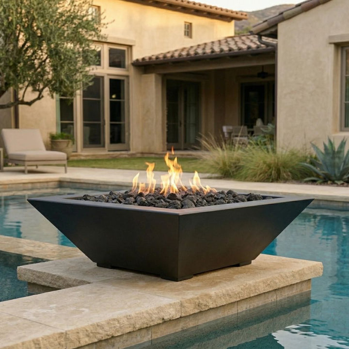 Lombard-P Fire Bowl – 29" Concrete Gas Fire Pit (65,000 BTUs, NG or Propane)