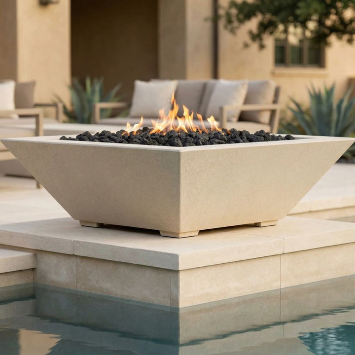 Lombard-P Fire Bowl – 29" Concrete Gas Fire Pit (65,000 BTUs, NG or Propane)