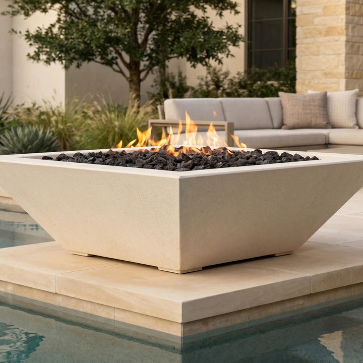 Lombard-P Fire Bowl – 29" Concrete Gas Fire Pit (65,000 BTUs, NG or Propane)