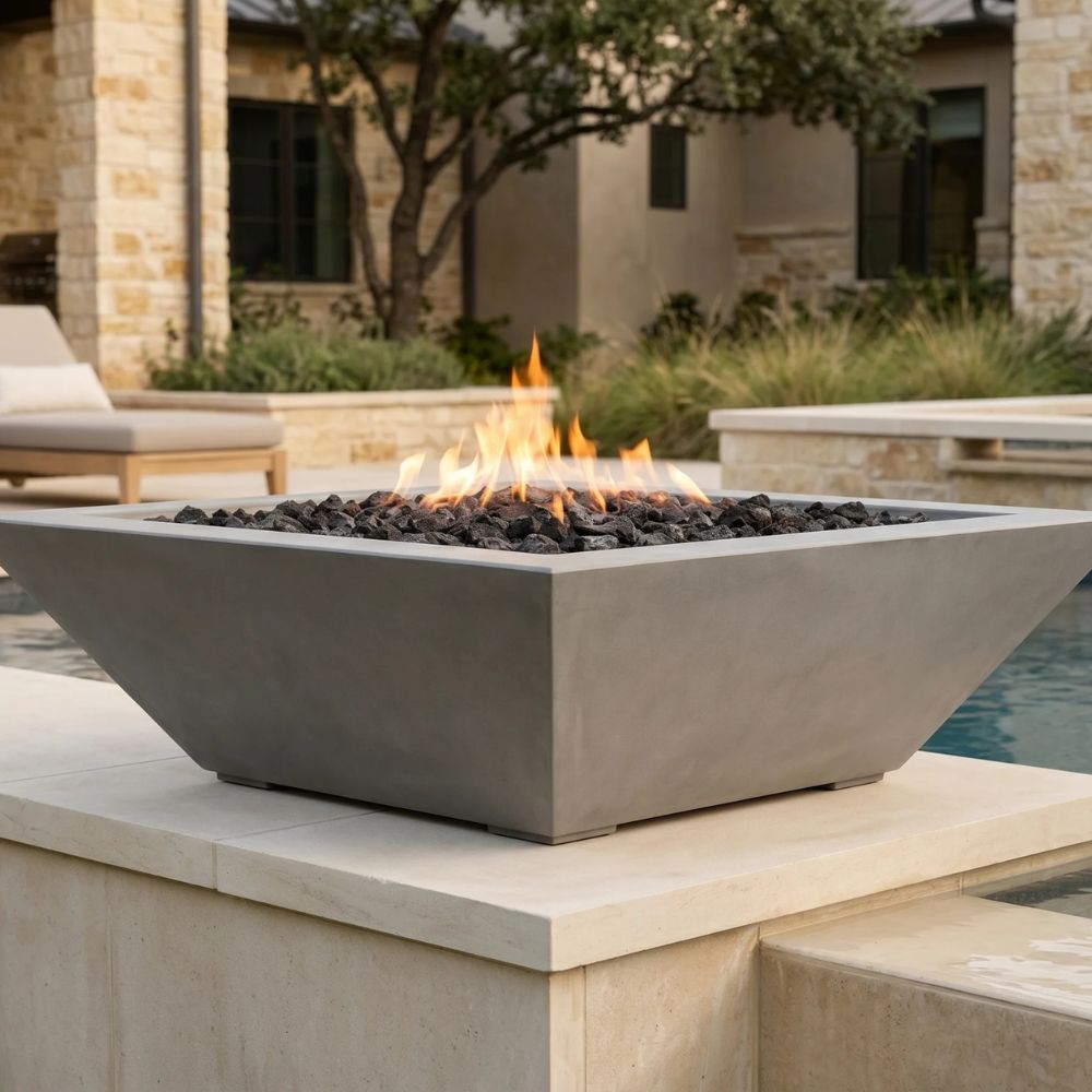Lombard-P Fire Bowl – 29" Concrete Gas Fire Pit (65,000 BTUs, NG or Propane)