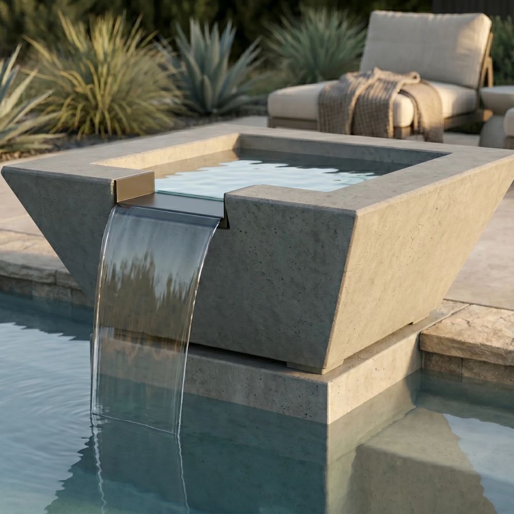 Lombard-P Tall Water Bowl – 32" Concrete Poolside Water Feature with 11" Scupper