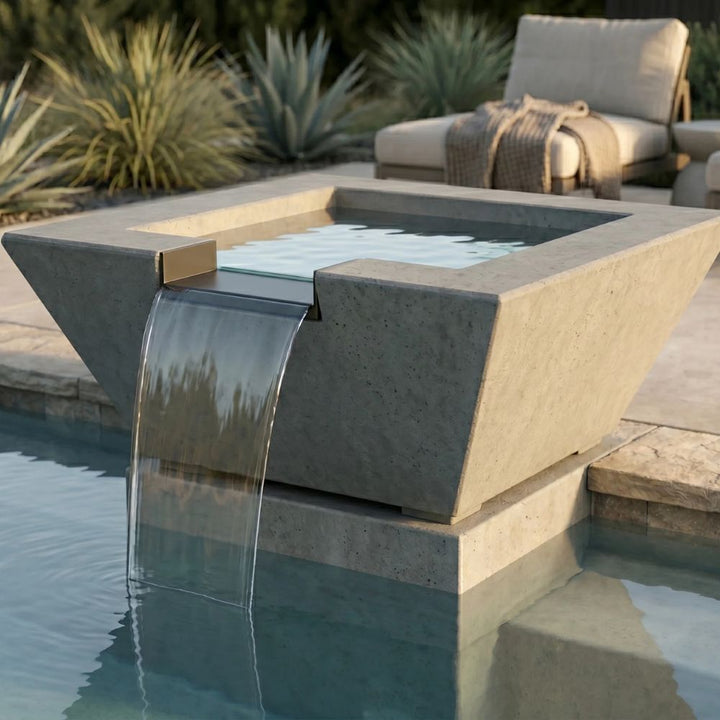 Lombard-P Tall Water Bowl – 32" Concrete Poolside Water Feature with 11" Scupper