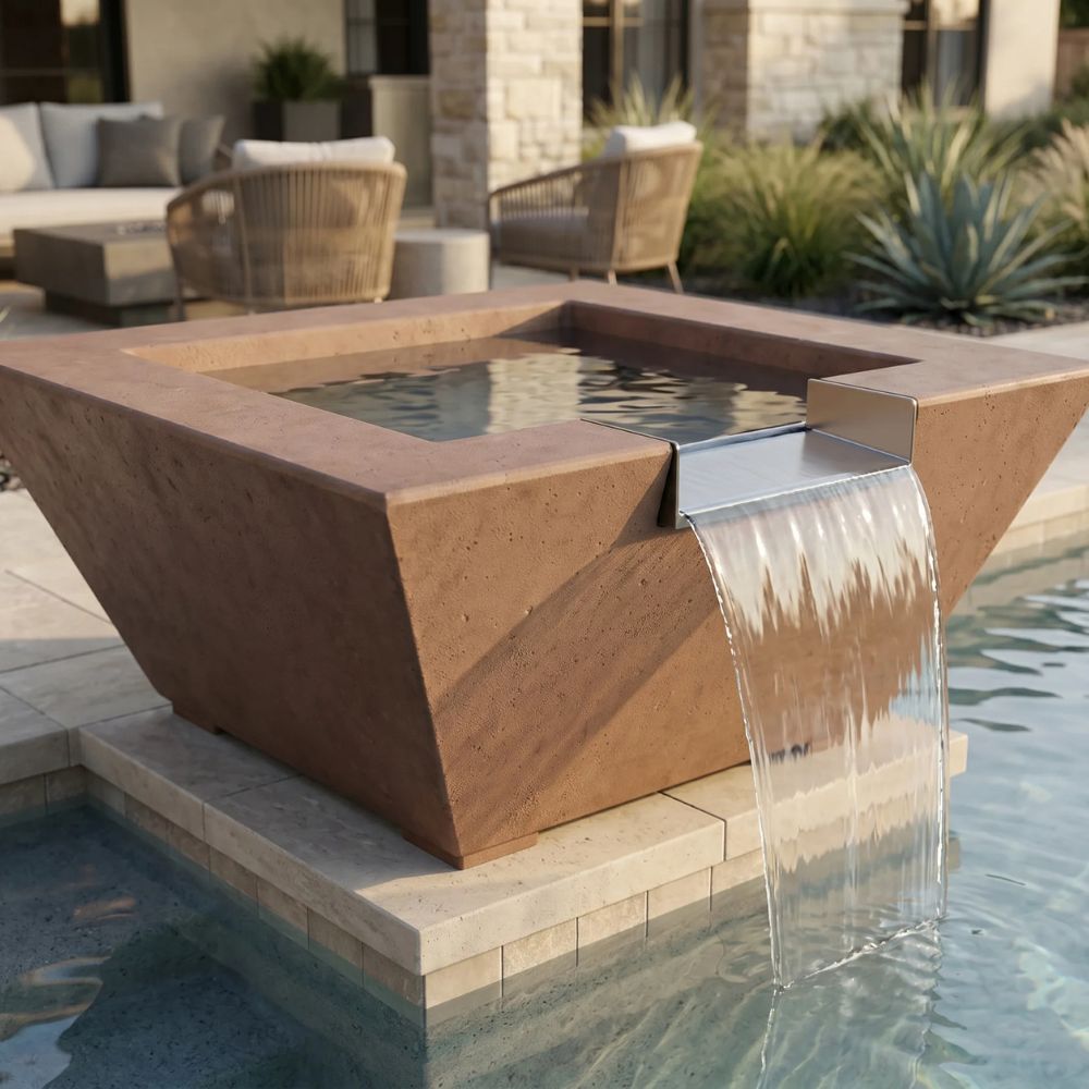Lombard-P Tall Water Bowl – 32" Concrete Poolside Water Feature with 11" Scupper