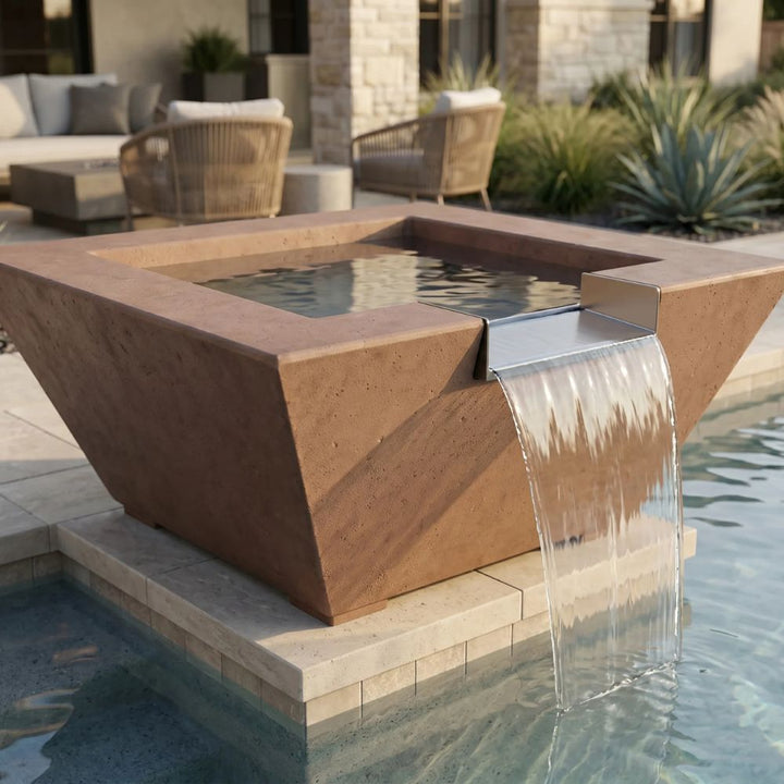 Lombard-P Tall Water Bowl – 32" Concrete Poolside Water Feature with 11" Scupper