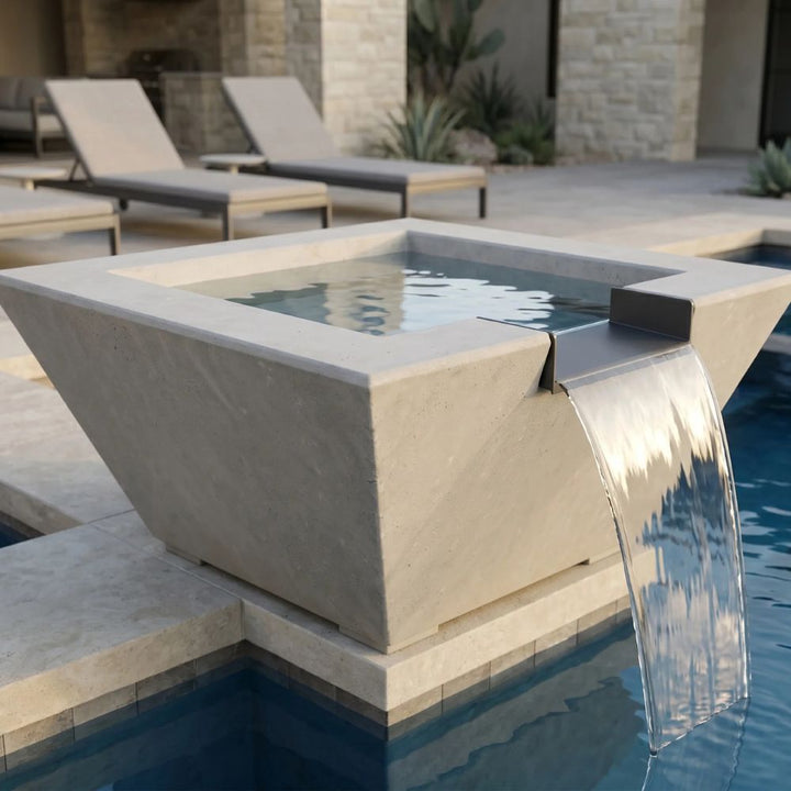 Lombard-P Tall Water Bowl – 32" Concrete Poolside Water Feature with 11" Scupper